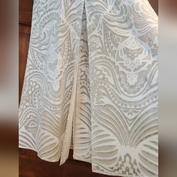 BCBGMaxAzria Everlie White Ivory Lace Sheer Floor Length Geometric Dress - Picture 5 of 14